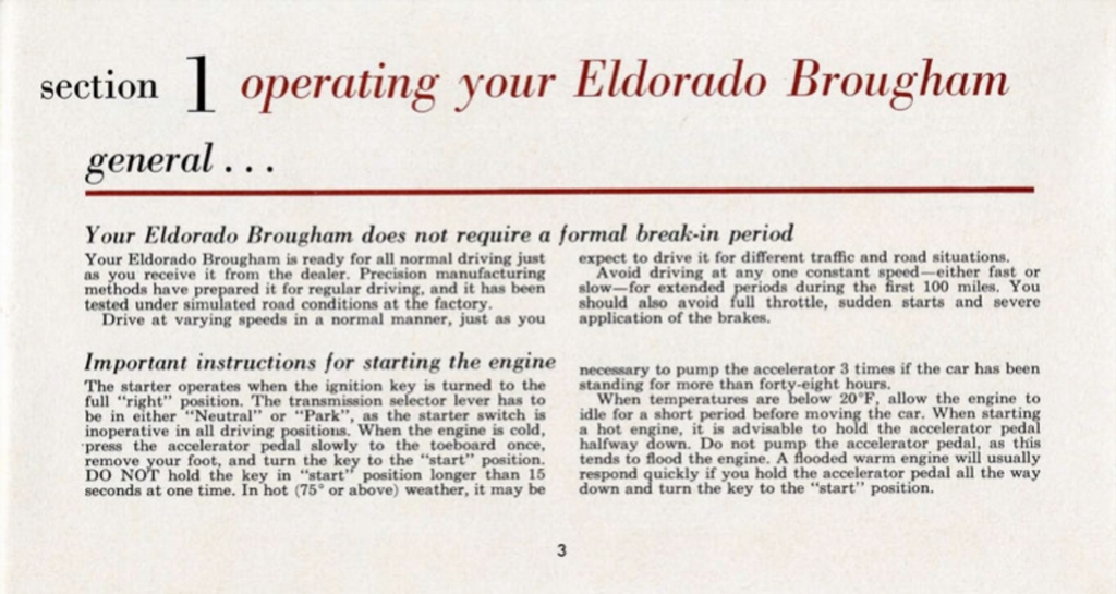 1960 Cadillac Eldorado Owners Manual Page 3